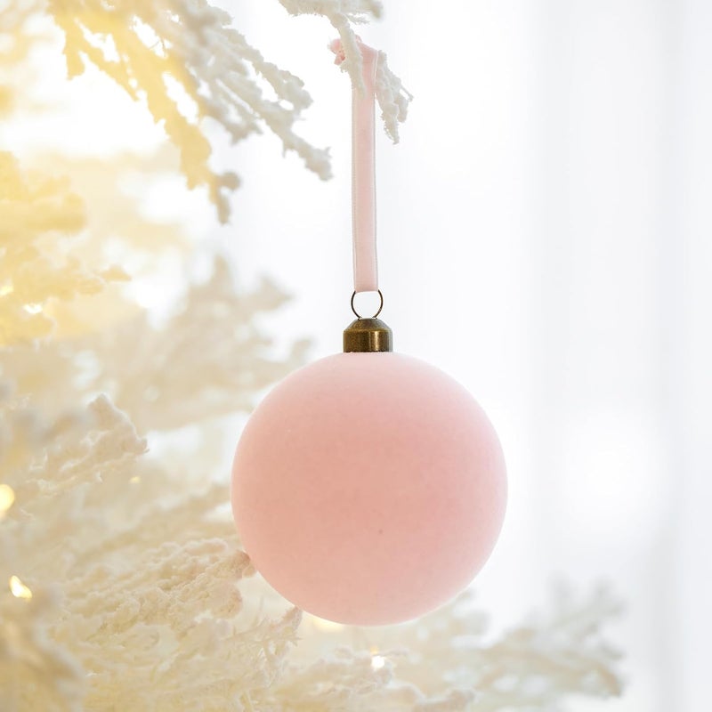 DN DECONATION 9PCS Christmas Tree Ball Decorations, Pink Velvet Ornaments Set, 3.14” Plastic Christmas Ball for Tree Home Holiday Party Decor Winter Hanging Decorations Xmas Gifts Indoor - Image 4